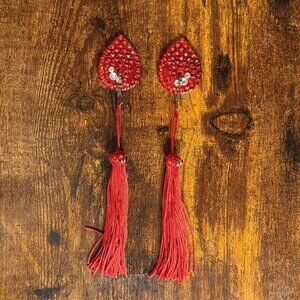 Handmade Red Teardrop Burlesque Pasties with Tassels & Spinners